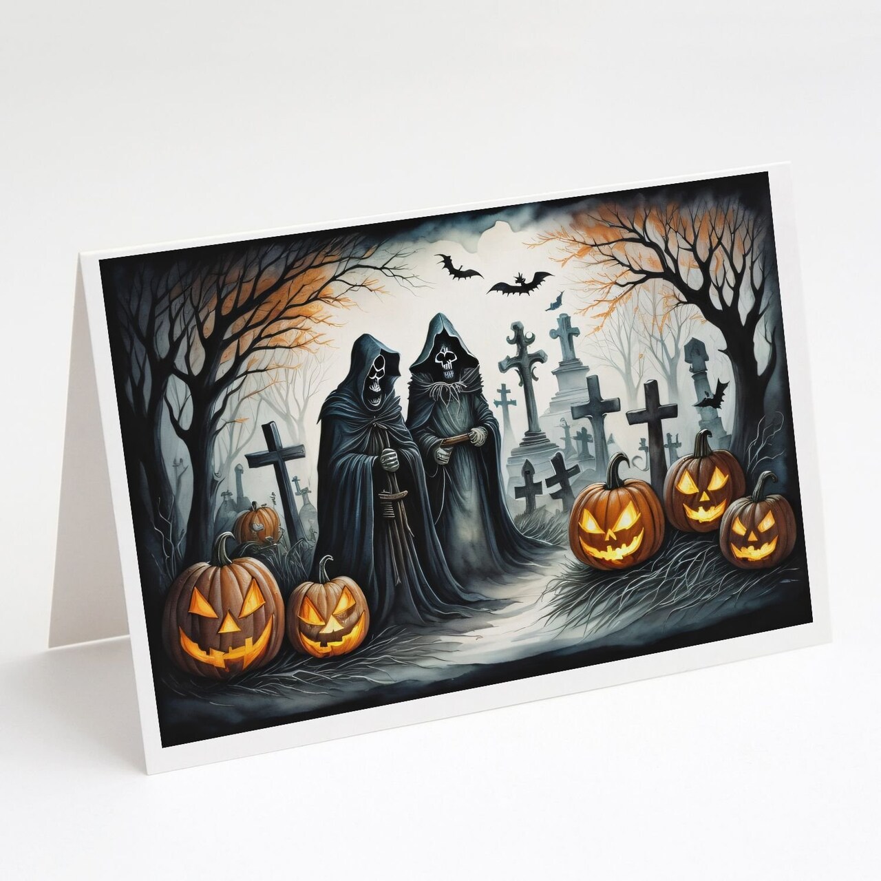 Edge Collections - 5" x 7" - Black - Grim Reaper Halloween Greeting Cards with Envelopes - 8 Pieces